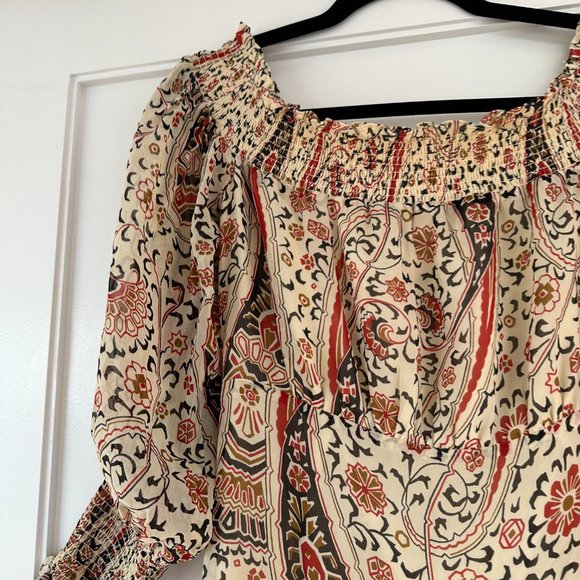 Veronica Beard Off-shoulder Dress Oat Multi Paisley Silk Floral Print Ruffle - Picture 8 of 11